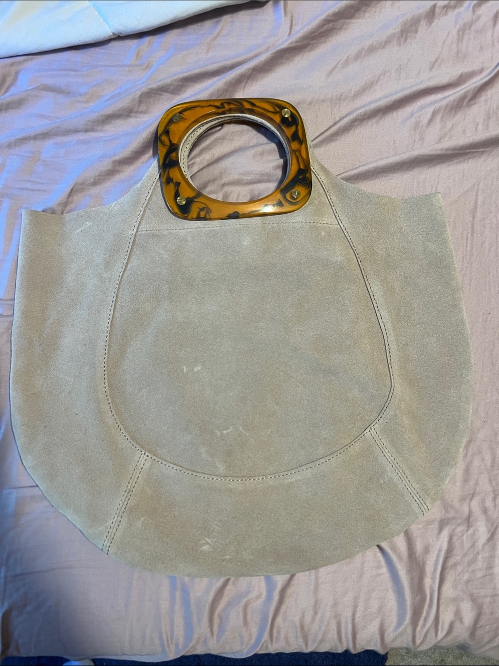 Anthropologie Beige Suede Tote with Tortoiseshell Handle